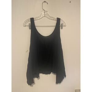 Free People Asymmetric Raw Hem Trapeze Tank Top in Black